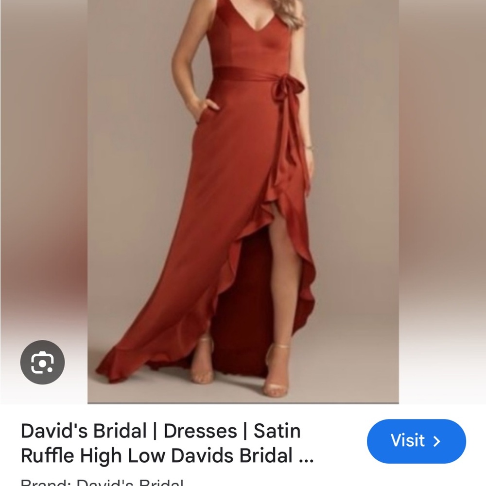 David's Bridal High Low Satin Dress in Red